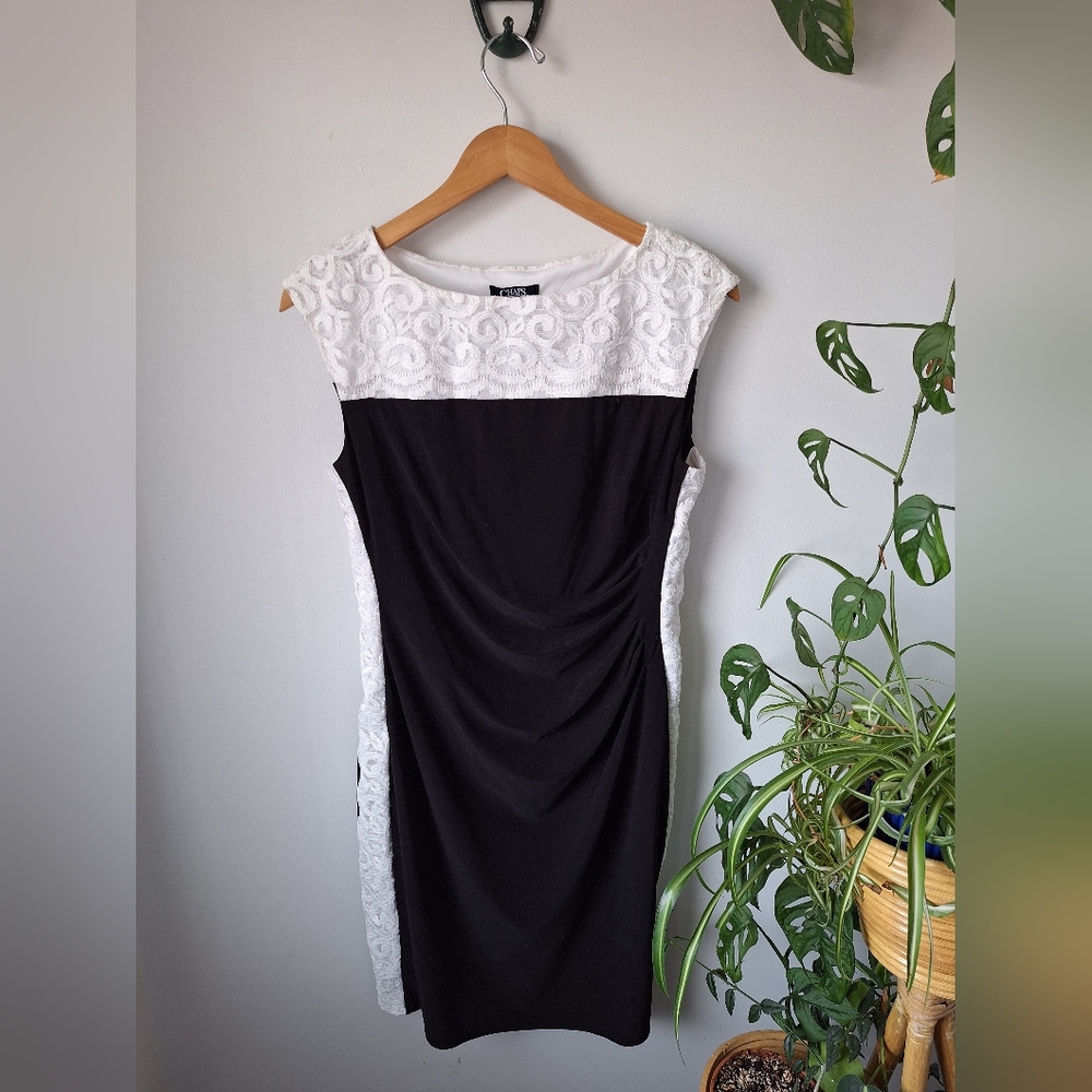 Chaps Sheath Midi Dress Black and White Sleeveless